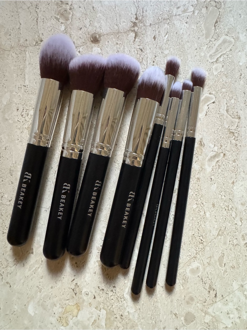 Black Makeup Brush Set with Silver Ferrules - 7pc